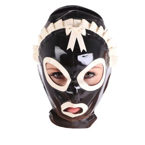 BDSM Bondage Sex Latexmaske Dienstmädchen Kostüm Maske Party Cosplay Halloween Club Maske Fetisch Gummimaske Sexy SM Maske Rückenreißverschluss Männer Frauen Sexspielzeug Extrem,L,Black von ZYDHHP