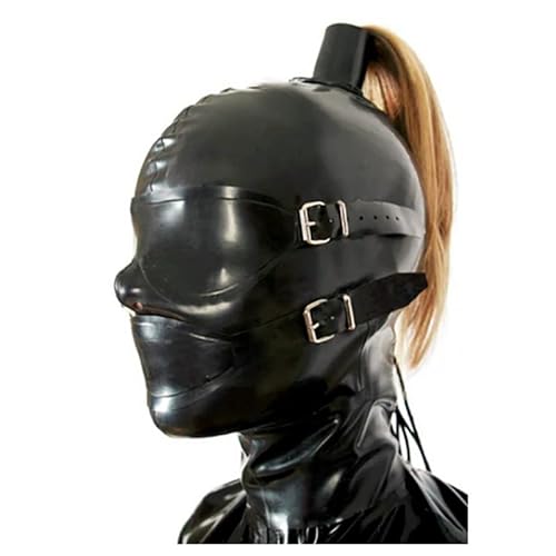 BDSM Latex Maske Maske Cosplay Halloween Maske Gummimaske Mit Abnehmbarer Augenmaske Sex Bondage Maske Latex Sexspielzeug Fetisch SM Spielzeug Extreme Männer Und Frauen,S,Black von ZYDHHP