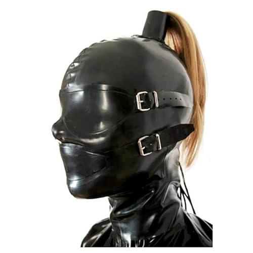 BDSM Latex Maske Maske Cosplay Halloween Maske Gummimaske Mit Abnehmbarer Augenmaske Sex Bondage Maske Latex Sexspielzeug Fetisch SM Spielzeug Extreme Männer Und Frauen,XL,Black von ZYDHHP