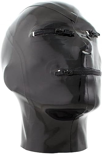 Bondage Maske Halloween Cosplay Latex Maske Enges Kostüm kopfmaske BDSM Fetisch Sex Gummimaske Sklave Maske Latex SM Sexspielzeug für Paare Augen und Mund mit Reißverschluss,M,Black von ZYDHHP