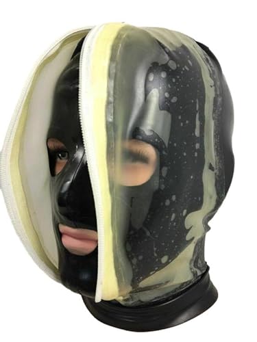 Erstickendes Bondage Maskengesicht Mit Reißverschluss SM Latexmaske Erotische Cosplay Gummimaske Party Halloween Maske Kopfmaske Fetisch Sexmaske BDSM Sklaventraining,L,Black von ZYDHHP