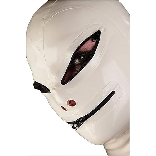 Halloween Maske Choke SM Maske Latex Maske Gesicht Mit Reißverschluss Cosplay Party Maske Kopfmaske Weiße Bondage BDSM Maske Paar Sexspielzeug Für Weibliche Männliche SM Sexspiele,S,White von ZYDHHP