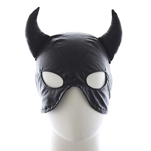 Ledermaske Horn Maske Kopfbedeckung Kopfmaske Halloween Bühnen Performance Maske Kostüm Sex SM Paar Sexspielzeug BDSM Fetisch Ledermaske Für Männer Und Frauen,M,Black von ZYDHHP