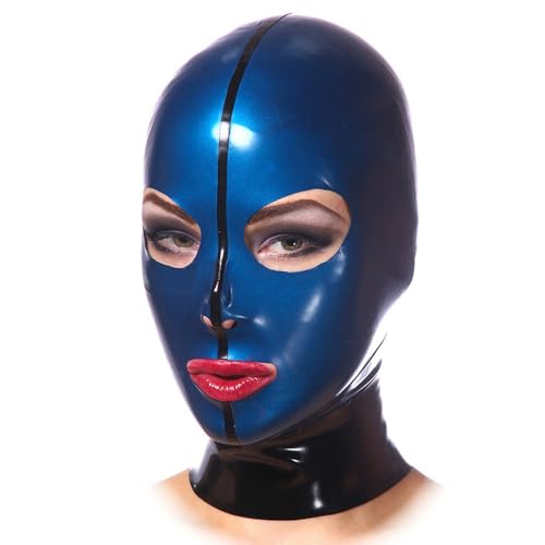 ZYDHHP Cosplay Bondage Maske Halloween Party Latex Maske SM Fetisch Maske Kopfbedeckung Gummi Maske BDSM Spielzeug Für Erwachsenen Sex Erotik BDSM Maske Kopfmaske Club Maske,XS,Blue von ZYDHHP