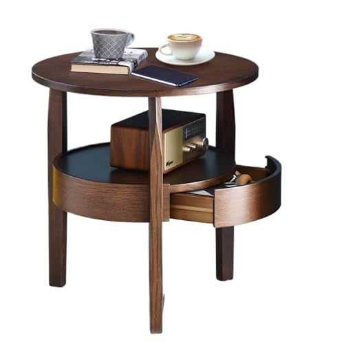 ZYDLMBJL Couchtisch, Rustikaler runder Couchtisch mit 2 Ebenen und Schublade for das Wohnzimmer von ZYDLMBJL