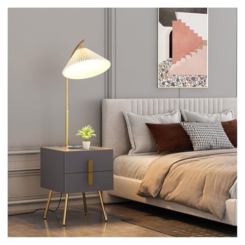 ZYDLMBJL Stehlampe, Mid Century Modern Beistelltisch mit LED-Stehlampe und Schublade for Schlafzimmer Wohnzimmer(Gray) von ZYDLMBJL