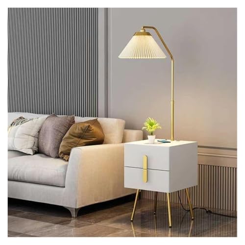 ZYDLMBJL Stehlampe, Mid-Century Modern Stehlampe mit Tisch, 2 Schubladen & USB-Anschluss(White) von ZYDLMBJL