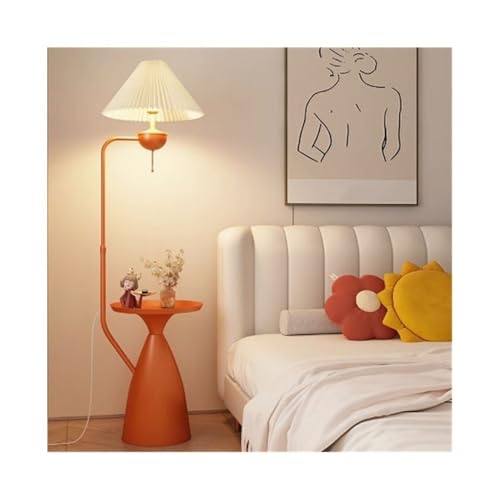 ZYDLMBJL Stehlampe, Moderne Stehlampe mit Beistelltisch, Stoffschirm-Stehlampe for Schlafzimmer, Wohnzimmer, Büro(Orange) von ZYDLMBJL