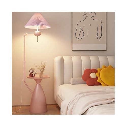 ZYDLMBJL Stehlampe, Moderne Stehlampe mit Beistelltisch, Stoffschirm-Stehlampe for Schlafzimmer, Wohnzimmer, Büro(Pink) von ZYDLMBJL