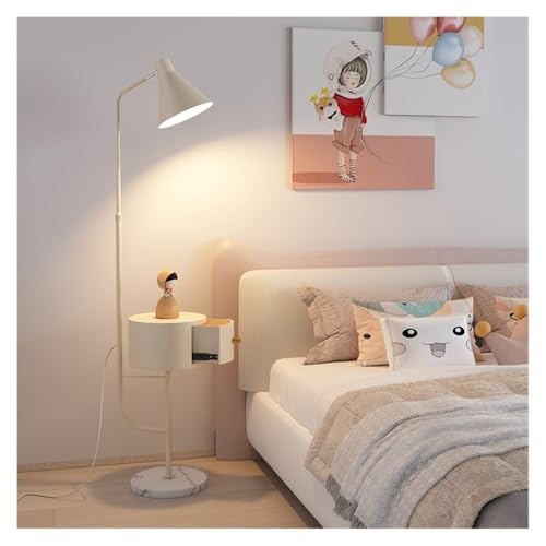 ZYDLMBJL Stehlampe, Moderne rustikale Stehlampe mit Beistelltisch und LED-Glühbirne for Schlafzimmer/Büro(White) von ZYDLMBJL
