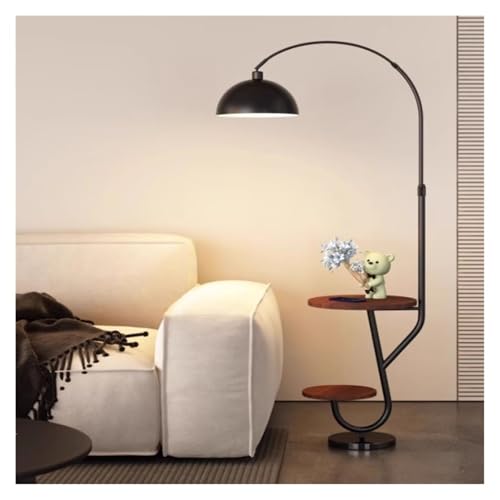 ZYDLMBJL Stehlampe, Rustikale Beistelltischlampe mit Regalen und 3-Farbiger LED-Glühbirne for das Wohnzimmer(Black) von ZYDLMBJL