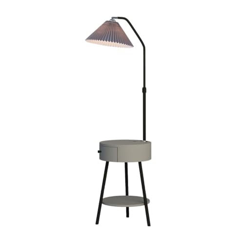 ZYDLMBJL Stehlampe, Stehlampe mit Tisch, Mid-Century Modern Nachttisch mit USB-Ladeanschluss und Trommelschirm, Beistelltisch mit Stehlampe(Gray) von ZYDLMBJL