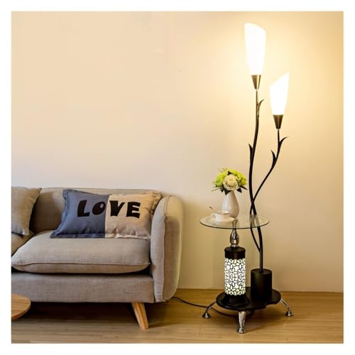 ZYDLMBJL Stehlampe, Stehlampe mit Tisch, Stehlampen mit Fernbedienung, dimmbare LED-Stehlampe, hohe Lampe for Wohnzimmer, Schlafzimmer(Black) von ZYDLMBJL
