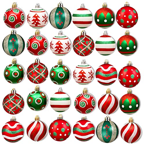 30 Set Weihnachtskugel Kunststoff rot weiß Christbaumkugeln mit Aufhänger Christbaumkugeln Kunststoff bruchsicher, Christbaumschmuck(red Green) von ZYDNANYANG