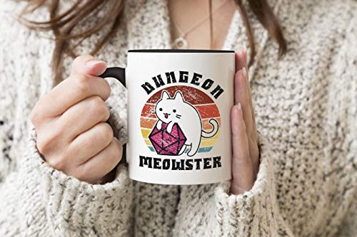 Dungeon Meowster Retro D20 Schwarzer Griff-Becher Kaffee-Tee-Becher 330 ml Mug Cup Tasse von ZYDUVA