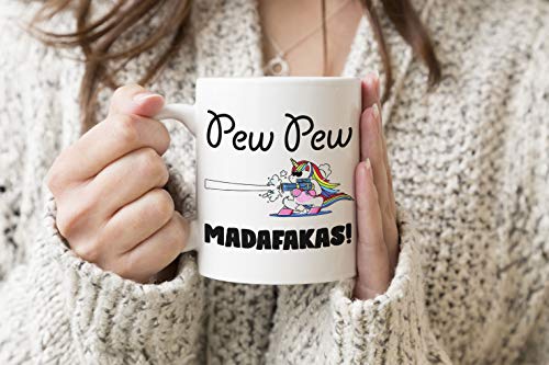 Trending Pew Pew Unicorn Madafakas Weißer Becher Kaffee Tee Mug Cup 330 ml Becherschale Tasse von ZYDUVA