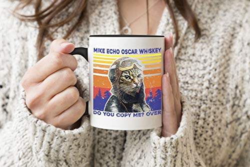 Vintage Mike Whiskey Meow Cat Pilot Do You Copy me Over Schwarzer Griff Becher Kaffee Tee Becher 330 ml Mug Cup Tasse von ZYDUVA