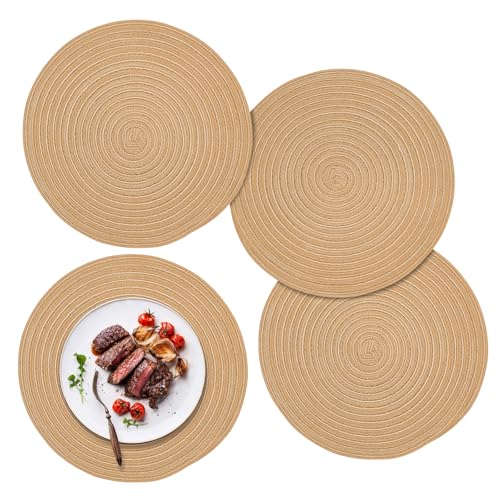 ZYDYRX 4 Stück Tischsets Rund Abwaschbar 30 cm Platzsets Geflochten Hitzebeständig Tischsets Boho Platzset Baumwolle Platzdeckchen Abwaschbar für Speisetisch Küche Hochzeitsfeier Hotel Rehbraun von ZYDYRX
