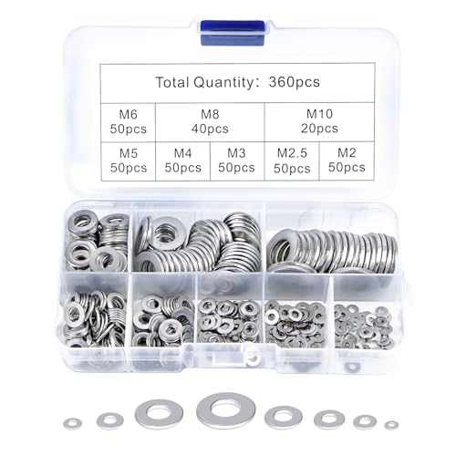 ZYDYRX 360 Stück Silber Unterlegscheiben Edelstahl Beilagscheiben Sortiment Set Runde Flache Unterlegscheiben Satz für Schrauben Muttern Metall Scheiben 8 Größen M2 - M10 mit Aufbewahrungsbox ZYDYRX 360 Stück Silber Unterlegscheiben Edelstahl Beilagscheiben Sortiment Set Runde Flache Unterlegscheiben Satz für Schrauben Muttern Metall Scheiben 8 Größen M2 - M10 mit Aufbewahrungsbox von ZYDYRX