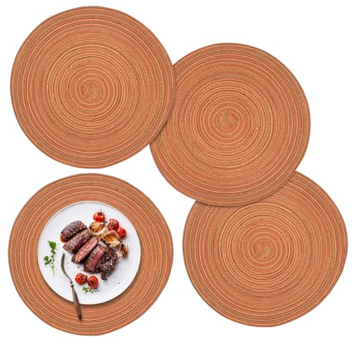 ZYDYRX 4 Stück Tischsets Rund Abwaschbar 30 cm Platzsets Geflochten Hitzebeständig Tischsets Boho Platzset Baumwolle Platzdeckchen Abwaschbar für Speisetisch Küche Hochzeitsfeier Hotel Orange von ZYDYRX