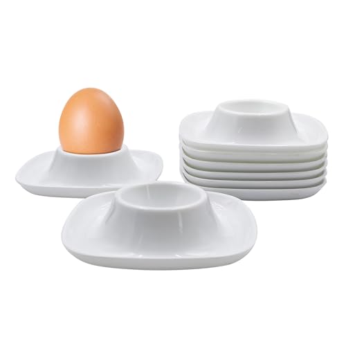 ZYDYRX Qaixwuyi 8 Stück Eierhalter Set Eierbecher Weiß Stapelbar Eierbecher mit Boden Melamin Eierteller Eierplatte Eierbehälter Eierträger Eierständer für Restaurant Frühstückset Zuhause Küche von ZYDYRX
