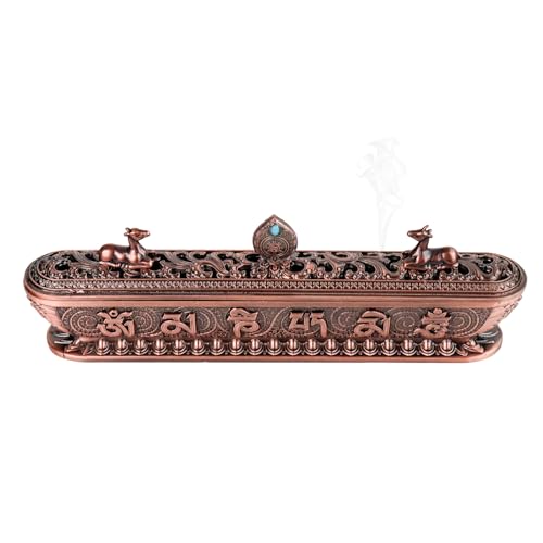 ZYDYRX Weihrauch Box Rechteckige Vintage Räucherstäbchen Box Räucherstäbchenhalter mit Gewinde Rotes Kupfer Weihrauchbrenner Kupferlegierung Räuchergefäß für Meditation Lese Räuchergefäß von ZYDYRX