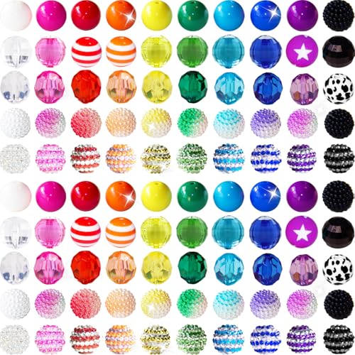 100 Stück 20 mm Perlen für Stifte, Strass, Kaugummi-Perlen, gemischte Kristall-Acrylperlen, rund, klobige Perlen, glitzernde, große Perlen für Stifte, Perlen, Armbänder, Halsketten, Bastelarbeiten 100 Stück 20 mm Perlen für Stifte, Strass, Kaugummi-Perlen, gemischte Kristall-Acrylperlen, rund, klobige Perlen, glitzernde, große Perlen für Stifte, Perlen, Armbänder, Halsketten, Bastelarbeiten von ZYEHXED