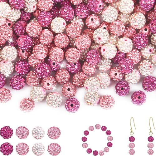 100 Stück Strass-Perlen, 10 mm, rosa, glitzernd, runde Shamballa-Discokugel-Perlen, glänzende Kristall-Ton, Pavé-Fassung, Diamant-Strasssteine für Baseball-Halsketten, Armbänder, Ohrringe 100 Stück Strass-Perlen, 10 mm, rosa, glitzernd, runde Shamballa-Discokugel-Perlen, glänzende Kristall-Ton, Pavé-Fassung, Diamant-Strasssteine für Baseball-Halsketten, Armbänder, Ohrringe von ZYEHXED