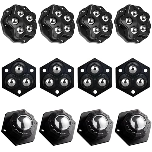 ZYEKIU 12 Stück Schwarz Kugelrollen, Selbstklebende Mini Rollen, 360°Drehbar Möbelrollen Klein, Hohe Tragfähigkeit Möbelrollen Flach für DIY, Mülleimer, Aufbewahrungsbox, Kleingeräte von ZYEKIU