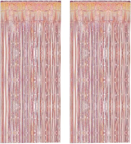 ZYEKIU 2 Stück Lametta Vorhang Glitzer Vorhang Geburtstag Party Vorhäng Foto Hintergrund Luftschlangen Geburtstagsdeko Regenbogen Fastnacht Folien Fransenvorhänge (Rose Gold) von ZYEKIU