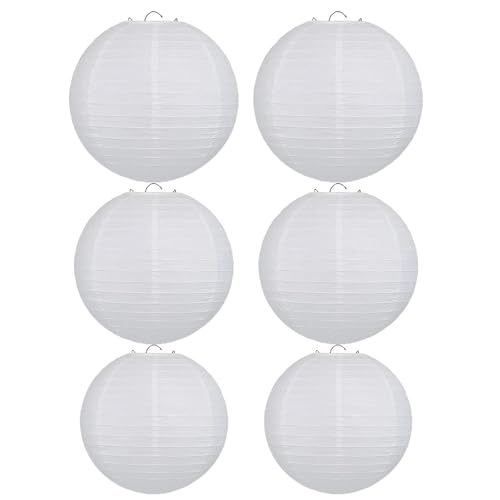 ZYEKIU 6 Stücke Papierlampenschirm Lampion Reispapier Lampenschirm Papierlampe Lampenschirm Lampions weiß 3 Größenkombinationen Faltbar Runder Laterne für Party Garten Hochzeit Dekoration Lampions von ZYEKIU