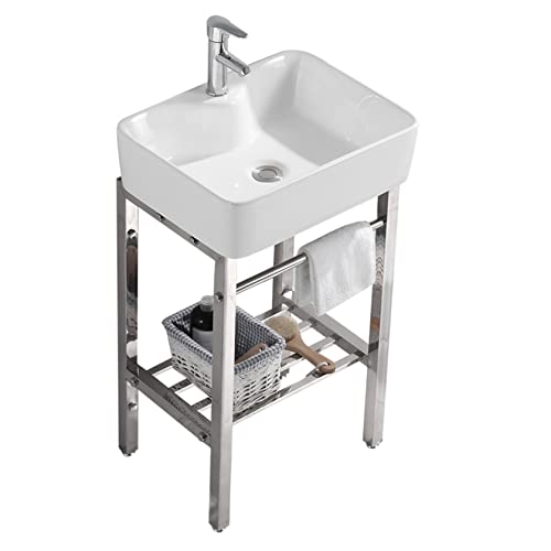 Waschbecken Waschtisch aus Keramik Handwaschbecken Spülbecken Waschschale Edelstahl Regal Waschplatz Keramikwaschbecken Kitchen Sink Waschtischunterschrank Spültisch Standwaschbecken Küchenspüle von ZYFA