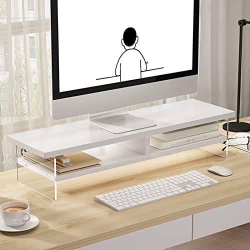 ZYFAB 2 Ebenen Holz Monitorständer, Monitorerhöhung mit Acrylhalterung durchsichtig Computer Multimedia Notebookständer Monitorerhöhung Bildschirmerhöhung,Weiß,70cm von ZYFAB