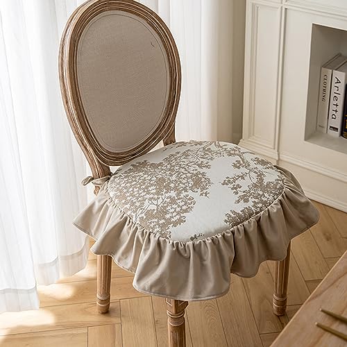 ZYFAB Boho Rüschen Bedruckt Stuhlkissen mit Bändern Weich Baumwolle Küche Esszimmer Stuhlkissen Pflanzenmuster rutschfest Sitzkissen,C,45 * 45cm von ZYFAB