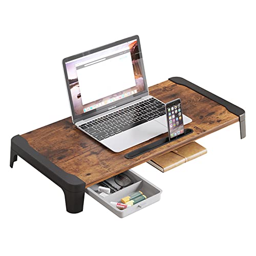 ZYFAB Universal Holz Monitorständer, Schreibtisch-Organizer mit Schublade Computer Monitor-Riser Desktop-Ständer für Computer Laptop PC iMac Drucker,Braun,60cm von ZYFAB