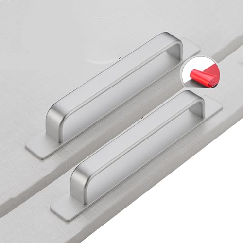 ZYFH8992 2 Stück Schiebetürgriff Schrankgriffe selbstklebend Lochfreier Griff Aluminium Garderobe Griffe für Weinkühler SchubladenKnöpfe Türgriff Zugknöpfe für Kleiderschrank (180mm,Silber) von ZYFH8992