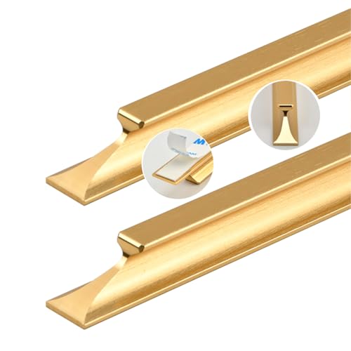 ZYFH8992 2 Stück Schrankgriffe selbstklebend Lochfreier Griff Glas-Schiebetür Aluminium Garderobe Griffe Trapezförmig abgeschrägtes Design SchubladenKnöpfe Türgriff für Kleiderschrank (300mm,Gold) von ZYFH8992