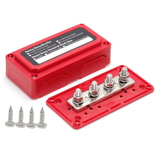 300 A 12 V DC Marine isolierter Anschlusspfosten 4 * M8 Stromverteilungs-Sammelschienen-Kastenklemmenblock for die Automobilindustrie für Auto Marine RV Wohnmobil Lkw Elektrik System(Red) von ZYFHYU