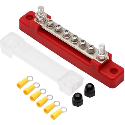 6-Wege-Stromverteilungsblock, Sammelschiene, Autoklemmenblock, negative, 300 V AC/48 DC, 130 A AC/150 A for Wohnwagen, LKW, Boot für Auto Marine RV Wohnmobil Lkw Elektrik System(Red) von ZYFHYU