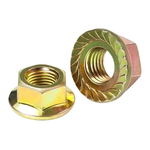 M2 M2,5 M3 M4 M5 M6 M8 M10 M12 M16 Sechskant-Flanschmutter aus Kohlenstoffstahl, Sechskant-Unterlegscheibe, Sicherungsmutter für Bolzen(Coloured zinc,M6-10Pcs) von ZYFHYU