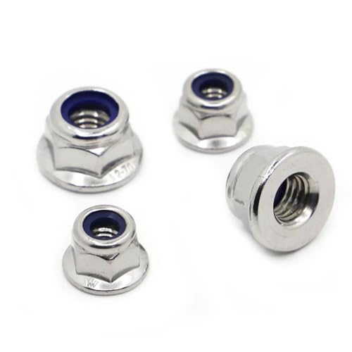 M3 M4 M5 M6 M8 M10 M12 304 Edelstahl/Kohlenstoffstahl Flansch Nylon Kontermutter Einsatz Kontermutter Selbstsichernde Nylock Kontermutter für Bolzen(Silver,M6 10pcs) von ZYFHYU