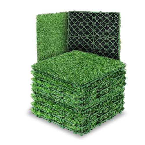 ZYFHYU 10 Pcs 12 Inchx12 Zoll Gras Bodenbelag Fliesen Grün Ineinander greifen Deck Rasen Matte Teppich für Balkon& Terrasse, Wetterfest von ZYFHYU