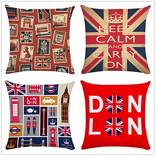 ZYFSKR 4 Stück Kissenbezug Supersoft Kissenbezug Vintage London Throw Kissenbezug Doppelseitiger Druckkissenbezug 45X45Cm Für Zuhause Und Sofa Schlafzimmer Dekoration von ZYFSKR