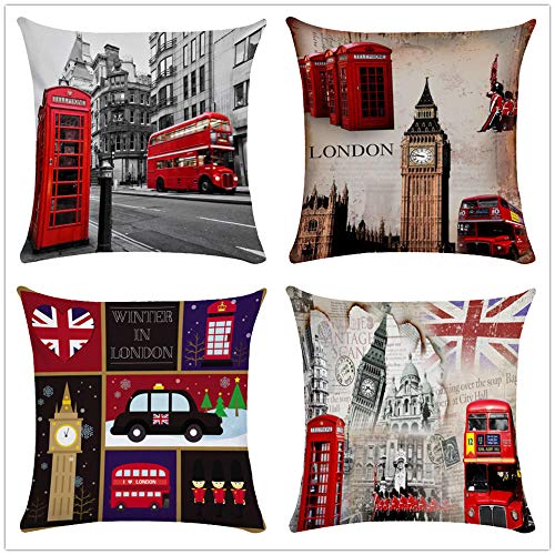 ZYFSKR 4 Stück Outdoor Lounge Kissen Superweicher Kopfkissenbezug Vintage London Throw Kissenbezug Doppelseitiger Druckkissenbezug 45X45Cm Für Couch Sofa Home Decor von ZYFSKR