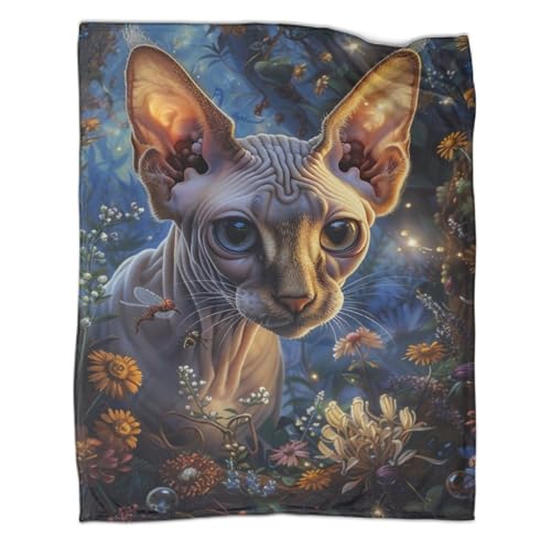 Decke Werfen Sphynx Cat 3D-Bedruckte Fleecedecken Für Erwachsene Und Kinder. Super Flauschige Fleece-Überwurfdecken, Weiche, Warme Fleecedecke 50x60inch(127x152cm) von ZYGAOKDD