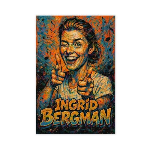 ZYGNBHL Filmschauspielerin Ingrid_Bergman' Smile Poster Wandkunst Leinwand Schlafzimmer Dekor Büro Zimmer Küche Dekor Geschenk Unframe 50,8 x 76,2 cm von ZYGNBHL