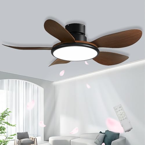 52 Zoll moderner Deckenventilator mit Licht und Fernbedienung, Deckenventilatoren in Holzoptik mit Lampen, Deckenventilatoren mit Unterputzmontage und Beleuchtung für Schlafzimmer, Kronleuchter-Deck von ZYGPH