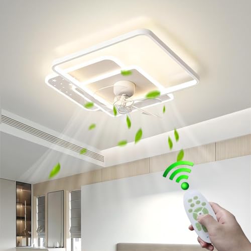 Deckenventilator mit Beleuchtung Weiß 95W Rechteckig Kreativ Dimmbar Deckenleuchte mit Ventilator Leise mit Fernbedienung 6-Gang Licht Deckenventilator Kronleuchter Ventilator Wohnzimmer Schlafzimme von ZYGPH