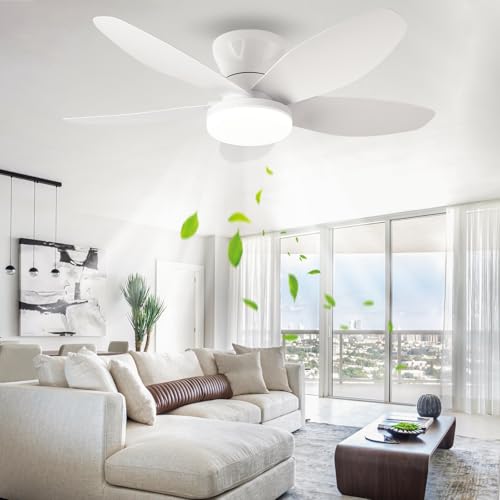 Deckenventilatoren mit Beleuchtung und Fernbedienung, dimmbar, leise, 5 Flügel, Deckenventilator mit Lampen, Schlafzimmer, Deckenleuchte, Dor Lounge, Büro, umkehrbar, 6 Geschwindigkeiten, Gleichstro von ZYGPH
