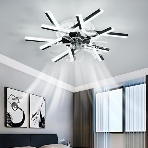 Schwarzer Kronleuchter-Deckenventilator mit dimmbarer LED-Beleuchtung, 6 Geschwindigkeiten, umkehrbarer Geräuscharmer Betrieb, Fernbedienung und APP-Steuerung, perfekt für Wohnzimmer und Schlafzimme von ZYGPH